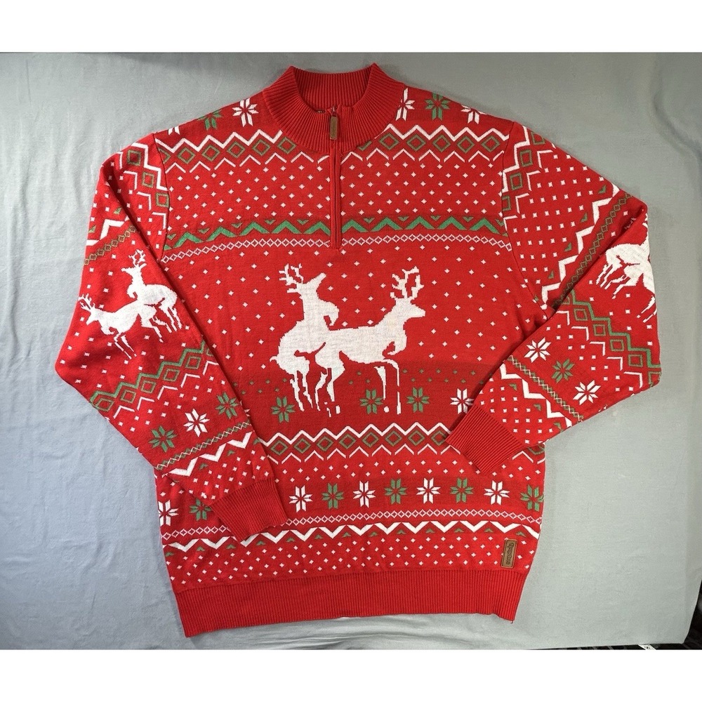 Tipsy Elves red quarter-zip ugly sweater Humorous Reindeer Men's 3XL Hunting